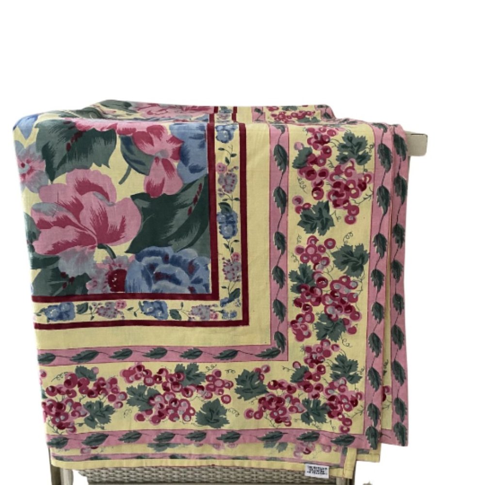 Vintage flower tablecloth roses cotton table linens India